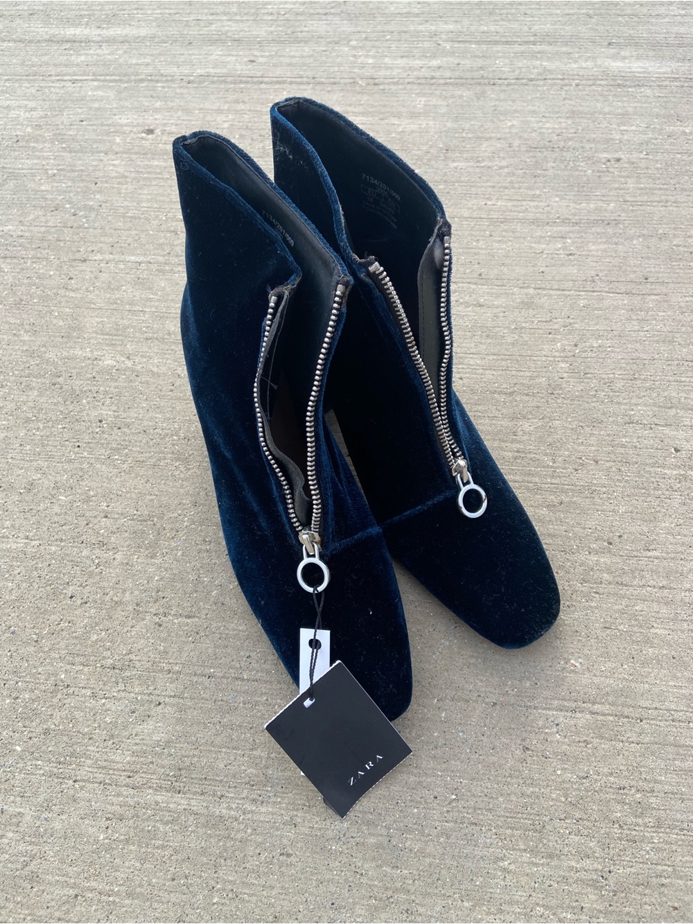Zara Dark Blue Velvet Zip-Front Ankle Booties